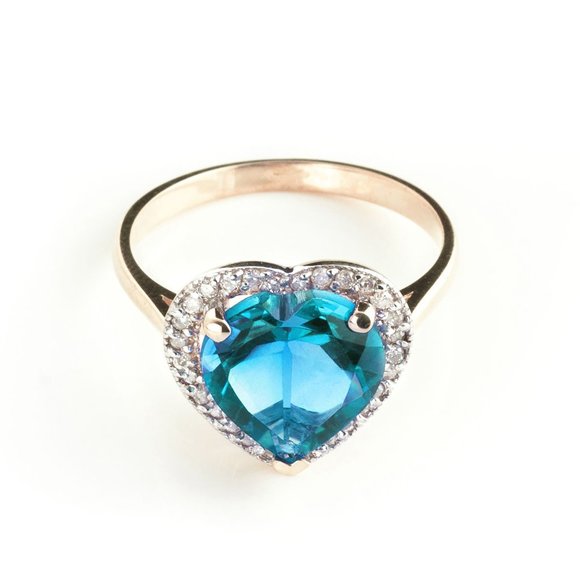 14K. GOLD RING WITH DIAMONDS & HEART BLUE TOPAZ - Picture 2 of 7